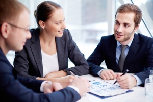 Employees talking life insurance