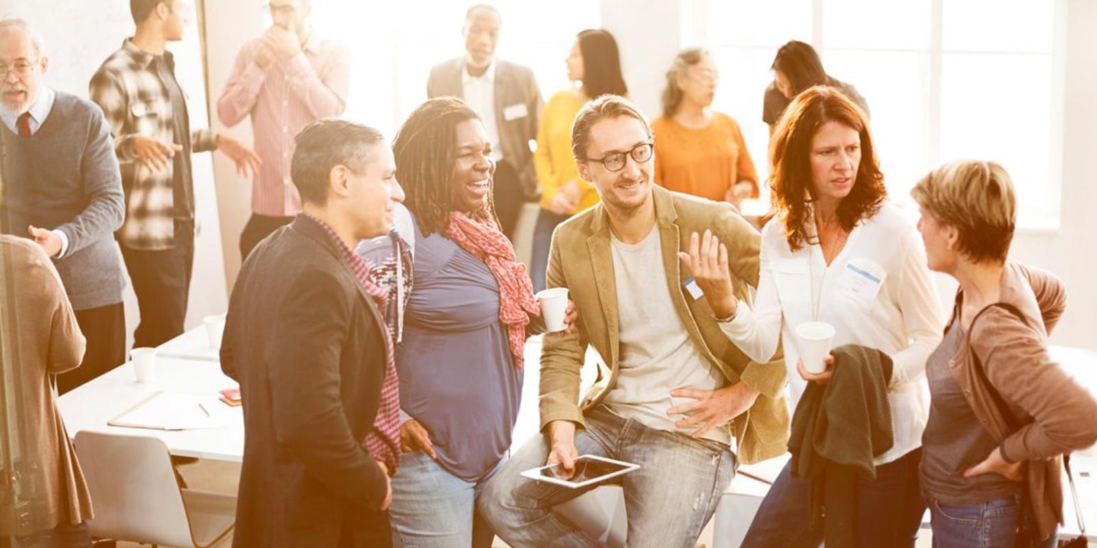 A group of employees discussing healthcare